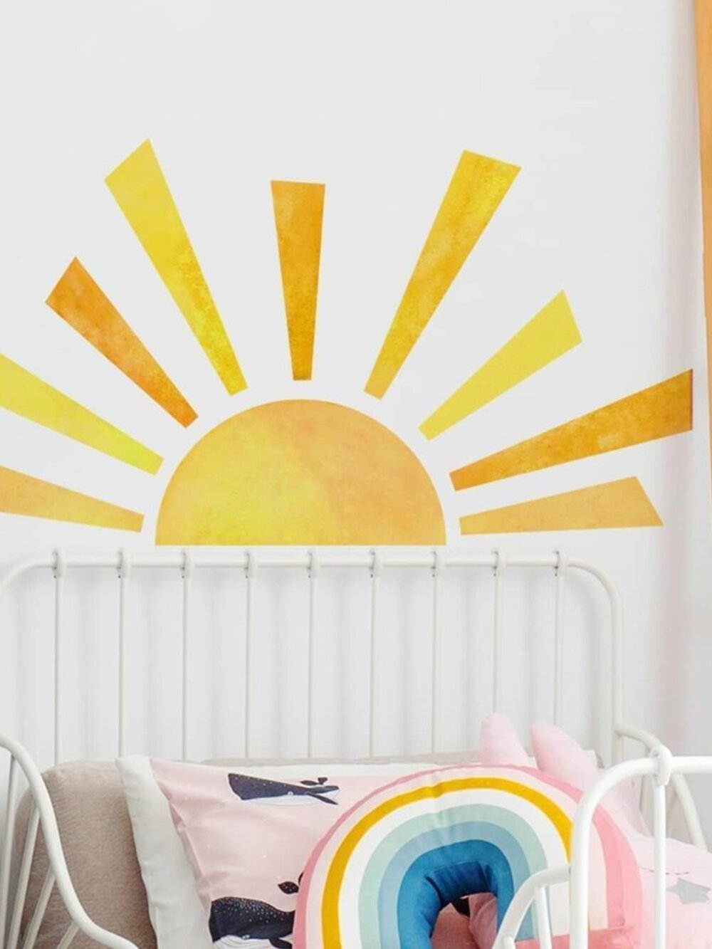 42 x 23.5 Inch Boho Half Sun Wall Decal - Watercolor Mural, Modern Vinyl Peel an